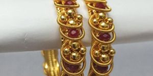 Red Crystal Oxidized Gold Plated Bangles