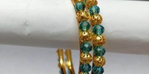 Sky Blue Crystal Oxidized Gold Plated Bangles