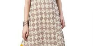 Women Cotton Patch Work Asymmetric Kurta (Grey-Yellow)