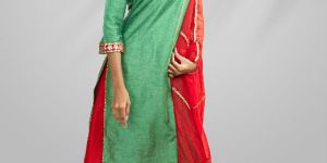 Cotton Silk Elegant Red Ethnic Palazzo Suit