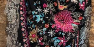 Velvet Embroidery Work on Lace Shawl