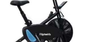 Fliptwirls Active Stainless Steel Exercise Air Bike with Mobile Holder, Black Indoor Cycles Exercise