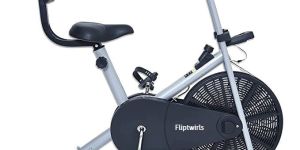 Fliptwirls Exercise Air Bike with Back Support 1001B for Weight Loss at Home (Silver/Black)