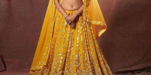 Yellow Mirror Work Designer Lehenga