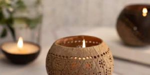 Tropical Coconut Shell Candle Holder