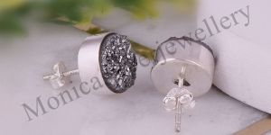 Small Titanium Raw Druzy Silver Studs