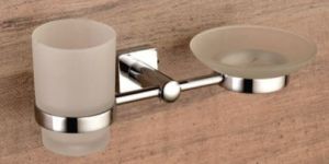 GLASS SOAP DISH WITH TUMBLER HOLDER