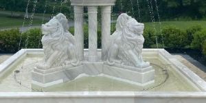 WHITE MARBLE STONE LION WITH WATER FOUNTAIN