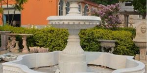 WHITE POLISHED MARBLE STONE WATER FOUNTAIN
