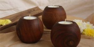 Wooden Bowl Candle Holder