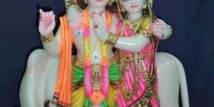 Marble Radha Krishna Statue with Cow