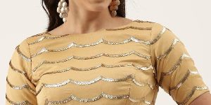 PFB 143 Beige Sequins Work Raw Silk Readymade Blouse
