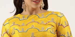 PFB 144 Mustard Sequins Work Silk Readymade Blouse
