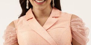 PFB 146 Peach Collar Neck Pure Silk Readymade Blouse