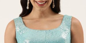 PFB 149 Turquoise Sequins Work Net Readymade Blouse