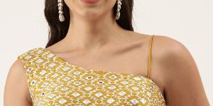 PFB 150 Mustard Hand Work One Shoulder Readymade Blouse