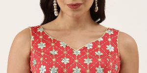 PFB 151 Red Sequins Work Pure Silk Readymade Blouse