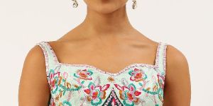 PFB 163 Turquoise Blue Hand Work Net Readymade Blouse