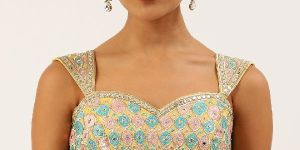 PFB 169 Lemon Yellow Mirror Work Pure Art Silk Readymade Blouse