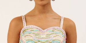 PFB 170 Cream Mirror Work Art Silk Readymade Blouse