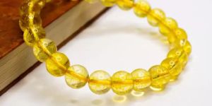 Yellow Quartz Bracelet 6 Mm Beads Lab Stretchable Elastic Bracelet Yellow Quartz Crystal Gemstone