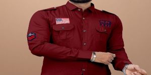 Mens Maroon Formal Shirt