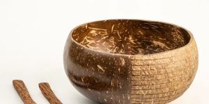 Carved Coconut Shell Bowl & Cutlery Set
