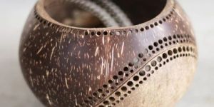 Jumbo Hand Carved Coconut Shell Candle Holder