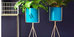 Casmara Blue Color Set of 2 Metal Indoor Planter