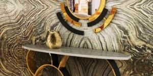 Golden Ring with Mirror Set Metal Console Table