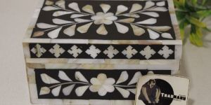 Mother of Pearl Inlay Jewelry Box Black Storage Box MOP Inlay Gift Box from Tradnary