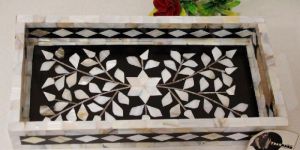 Mother of Pearl Inlay Serving Tray Floral Design MOP Inlay Serving Tray from Tradnary