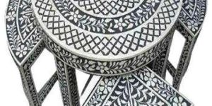 Resin Inlay Coffee Table Bone Inlay Furniture Coffee Table Wi Four Stool from Tradnary