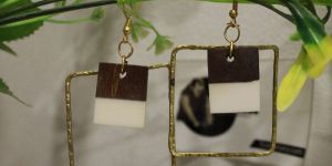 Brass Earring Square Wooden Earrings Latest Wooden Earrings from Tradnary
