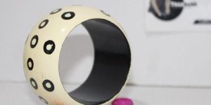 White Printed Wooden Designer Colored Ladies Bangles