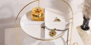 White and Gold Metal 2-Tier Cake Stand Snack Platter for Home Decor