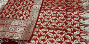 Red Bridal Banarasi Catlon Katan Silk Meena Weaved Saree with Dupatta