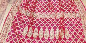 Red & Navy Blue Pure Handloom Khaddi Georgette Silk With Bandhej Weaved Saree