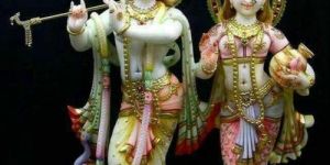 Painted Marble Radha Krishna Statue