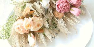 Artificial Rose Golden Grain Fabric Flowers