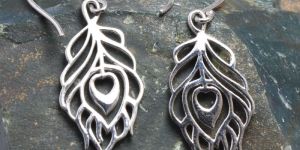 Silver Peacock Feather Bohemian Earrings