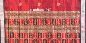 Maroon Coffee Tree House Design Ikat Odisha Handloom Silk Saree
