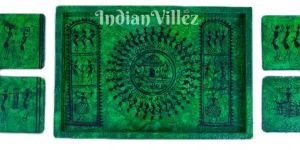 Saura Art Themed Hand Painted Tray with Coasters