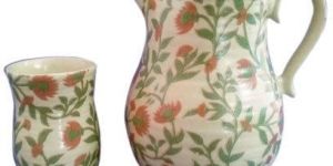 Printed Ceramic Pitcher Jug with Glass
