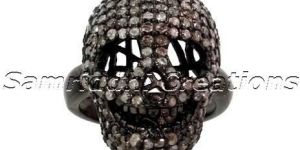 Diamond Skull Silver Ring