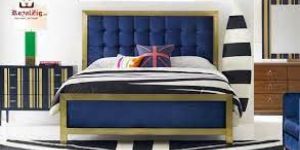 Tufted High Headboard Metal Bed