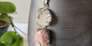 Rhodochrosite Clear Quartz Silver Pendant