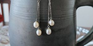 Star Double Pearl Drop Silver Earrings