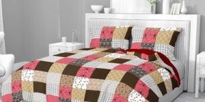 Poly Cotton Fitted Printed Checked Design Bedsheet Set