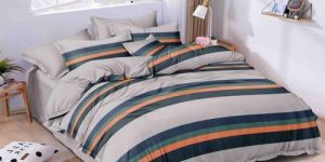 Poly Cotton Fitted Printed Striped Design Bedsheet Set